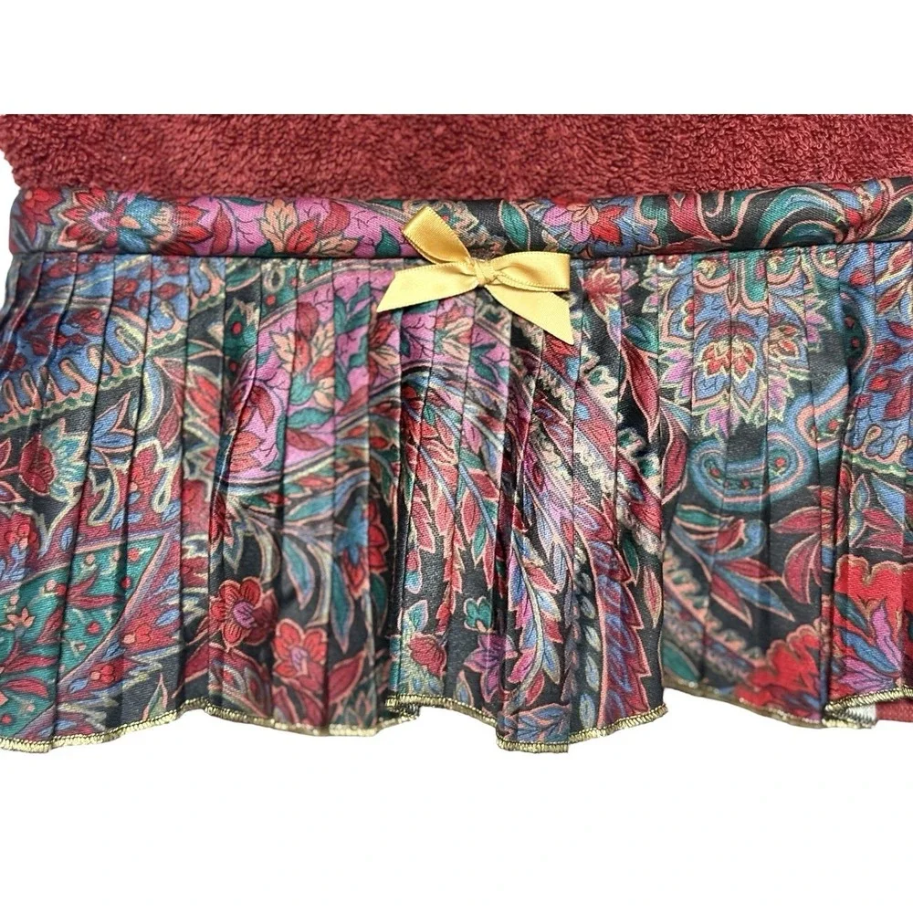 Martex Vtg Towel Set Pleated Paisley Burgundy Bath Hand Floral Cottage‎ 80s 90s